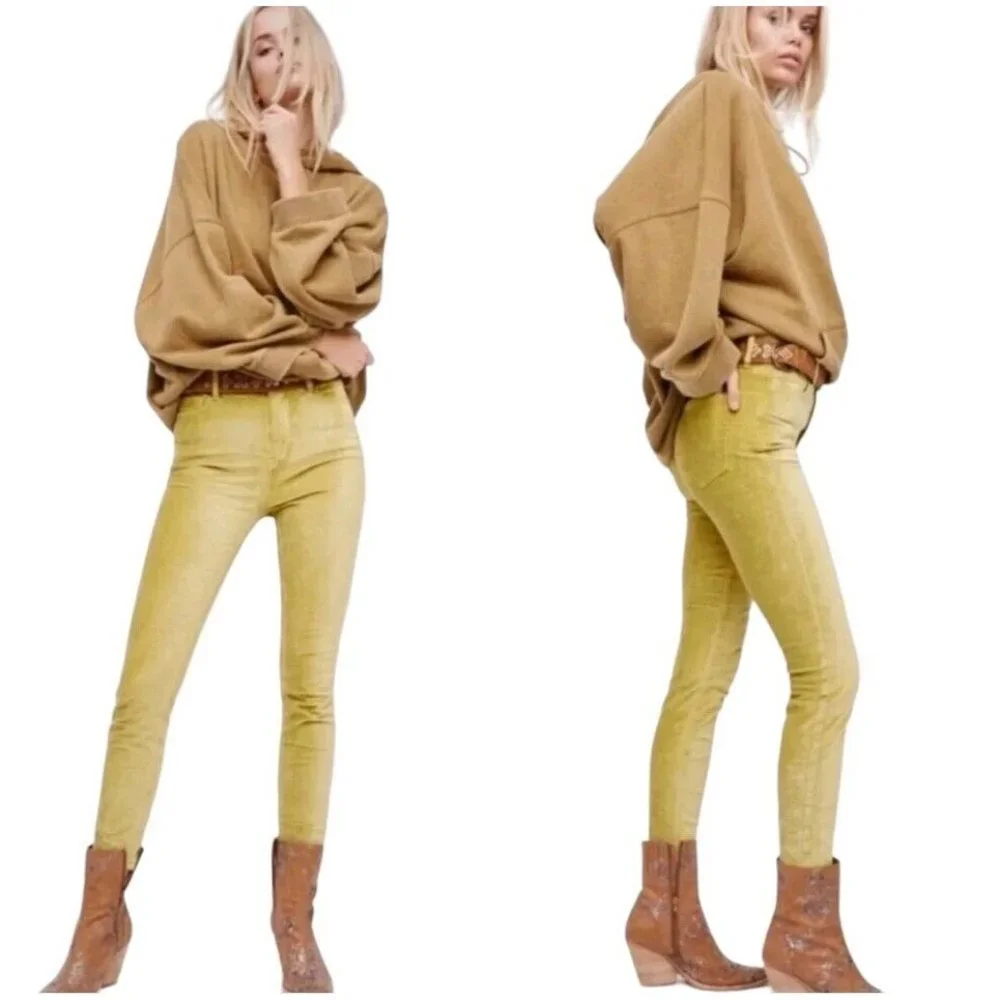 Free People Sz‎ 28 High Rise Velvet Skinny Pants High Waisted Cyndi Retro Style